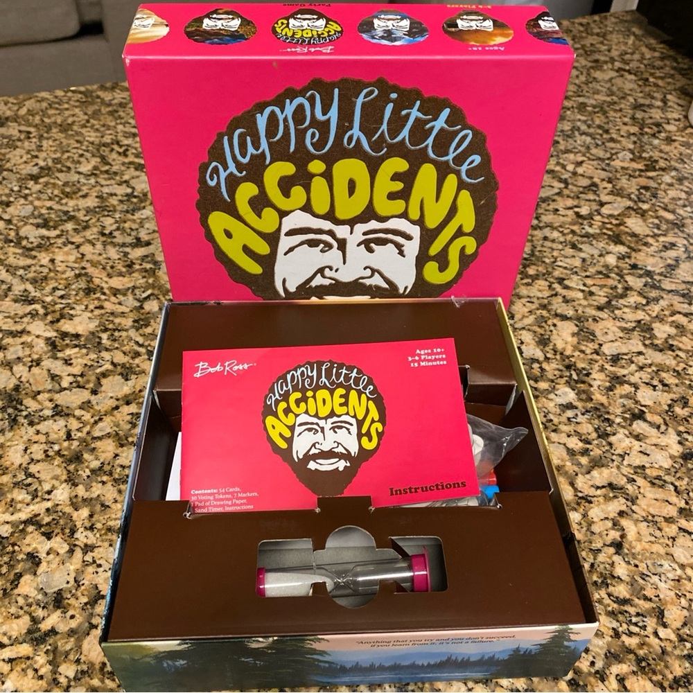 Happy Little Accidents Board game Bob Ross  All pieces ages 10 up creative game